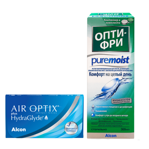 Набор Air Optix plus HydraGlyde, 3pk + Opti-Free Pure Moist 300ml