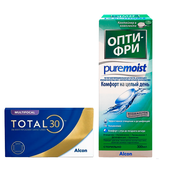 Набор Total 30 Multifocal,  3pk + Opti-Free Pure Moist 300ml